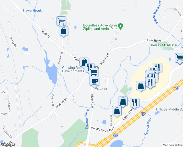 map of restaurants, bars, coffee shops, grocery stores, and more near 65 River Road West in Berlin