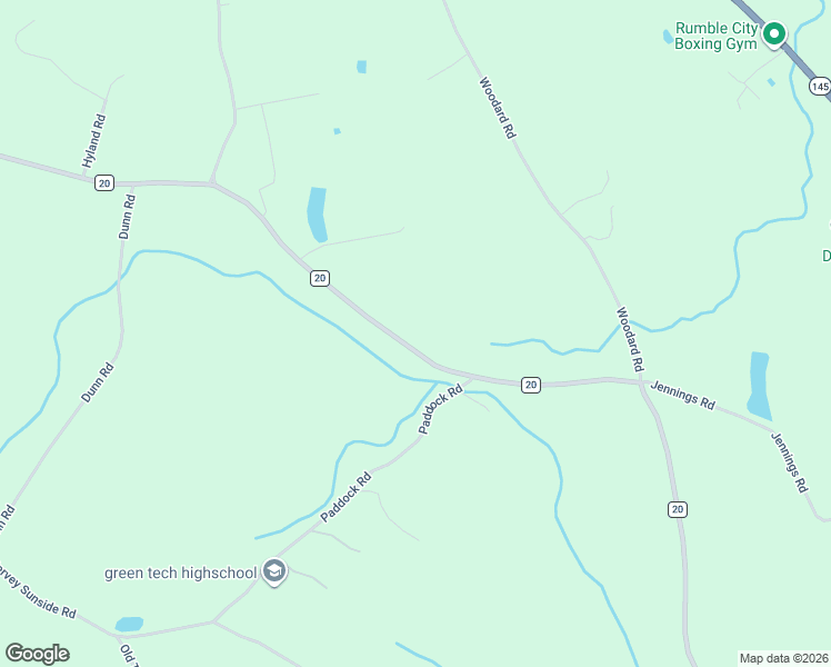 map of restaurants, bars, coffee shops, grocery stores, and more near County Road 20 in East Durham