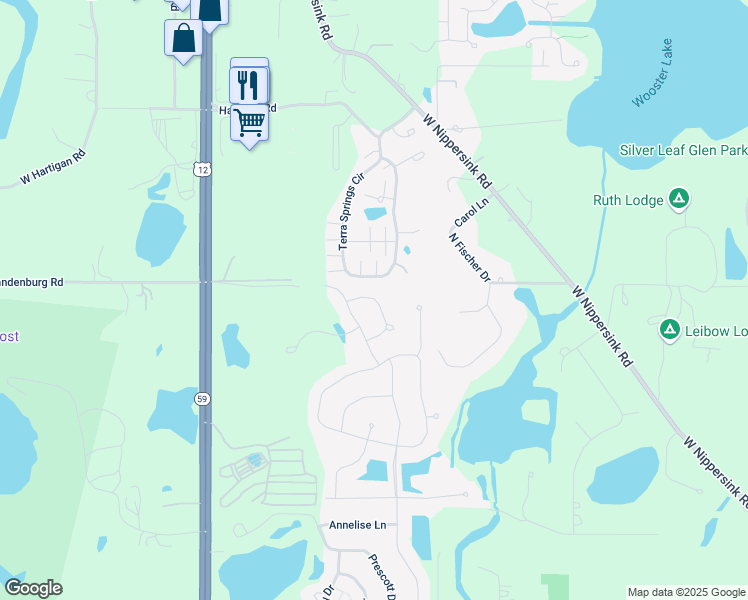 map of restaurants, bars, coffee shops, grocery stores, and more near 2021 Wentworth Drive in Fox Lake