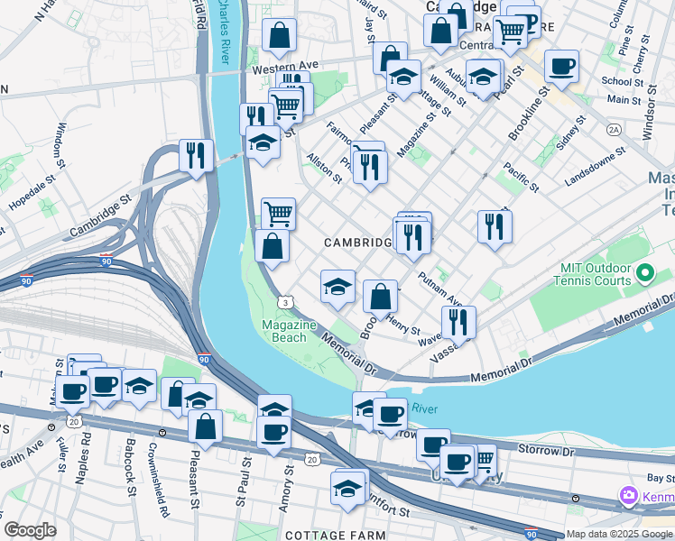 map of restaurants, bars, coffee shops, grocery stores, and more near 17 Glenwood Avenue in Cambridge