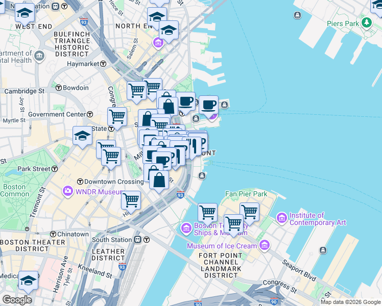map of restaurants, bars, coffee shops, grocery stores, and more near in Boston