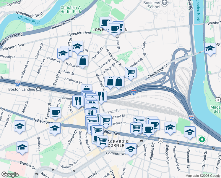 map of restaurants, bars, coffee shops, grocery stores, and more near 11 Royal Street in Boston