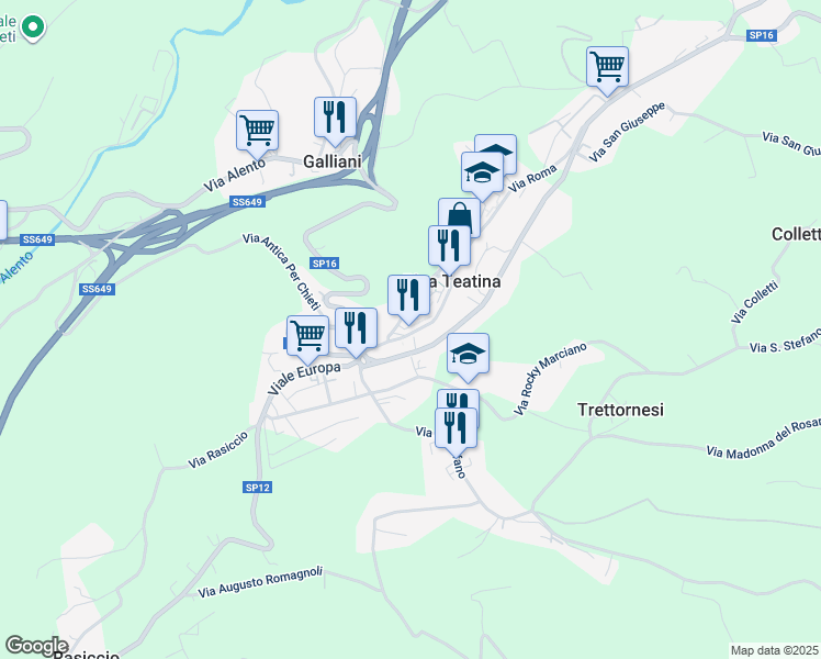 map of restaurants, bars, coffee shops, grocery stores, and more near 129-145 Via Nicola Marcone in Ripa Teatina