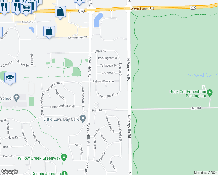 map of restaurants, bars, coffee shops, grocery stores, and more near 6667 Pony Court in Loves Park