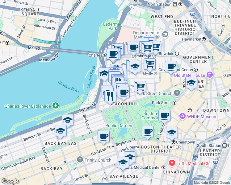 map of restaurants, bars, coffee shops, grocery stores, and more near 2 Lime Street in Boston