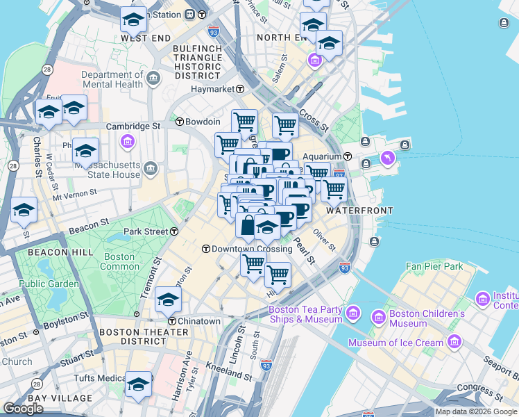 map of restaurants, bars, coffee shops, grocery stores, and more near 8-12 Federal Street in Boston