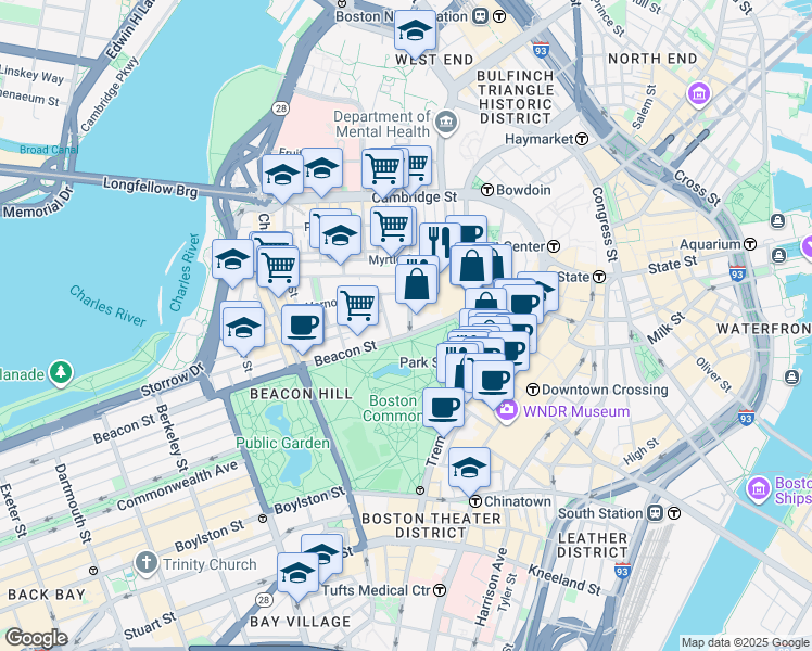 map of restaurants, bars, coffee shops, grocery stores, and more near 7 Joy Place in Boston