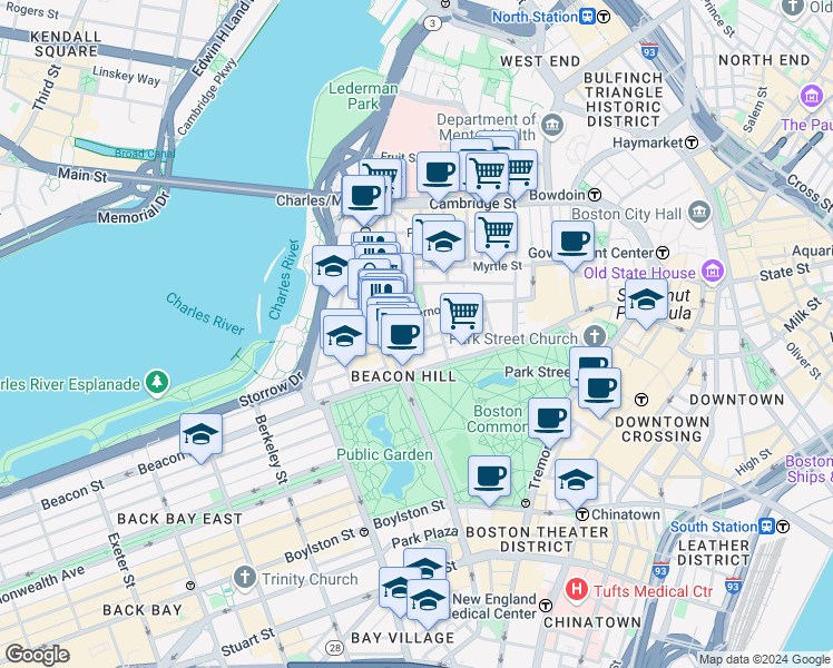 map of restaurants, bars, coffee shops, grocery stores, and more near 28 Branch Street in Boston