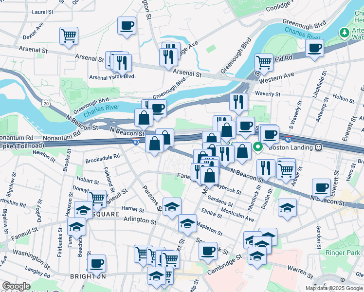 map of restaurants, bars, coffee shops, grocery stores, and more near in Boston