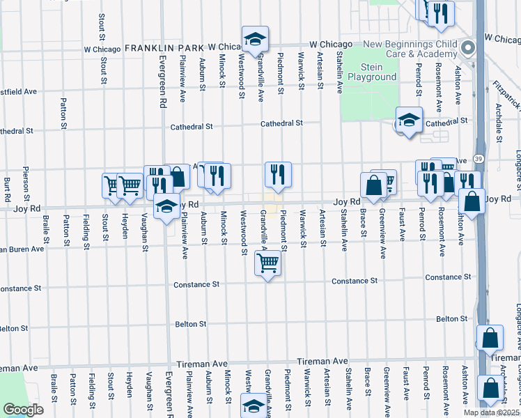 map of restaurants, bars, coffee shops, grocery stores, and more near 8680 Westwood Street in Detroit