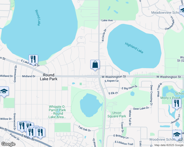 map of restaurants, bars, coffee shops, grocery stores, and more near 104 West Big Horn Drive in Hainesville