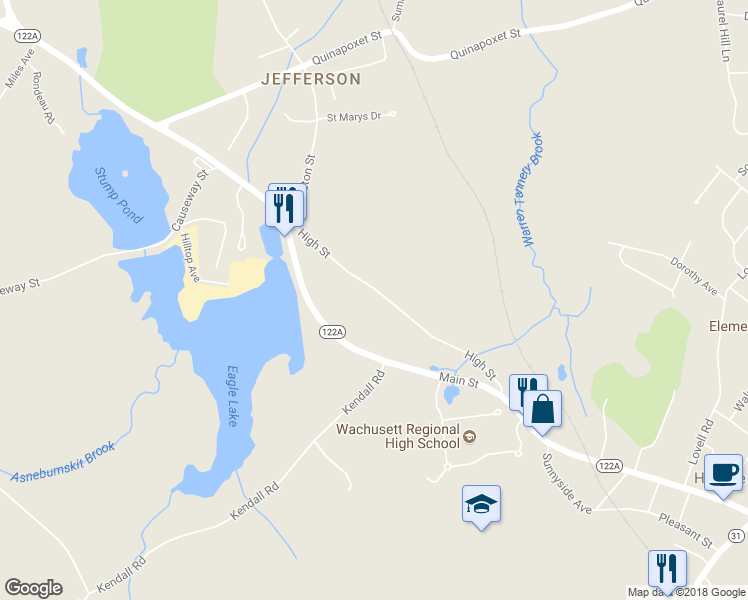 map of restaurants, bars, coffee shops, grocery stores, and more near 121 High Street in Holden