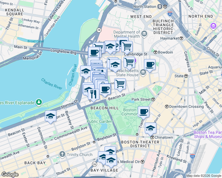 map of restaurants, bars, coffee shops, grocery stores, and more near 28 Branch Street in Boston