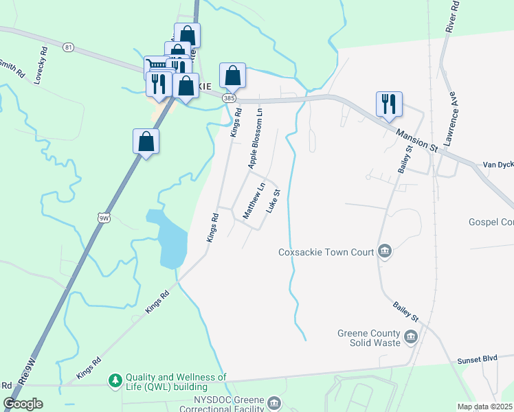 map of restaurants, bars, coffee shops, grocery stores, and more near 4 Luke Street in Coxsackie