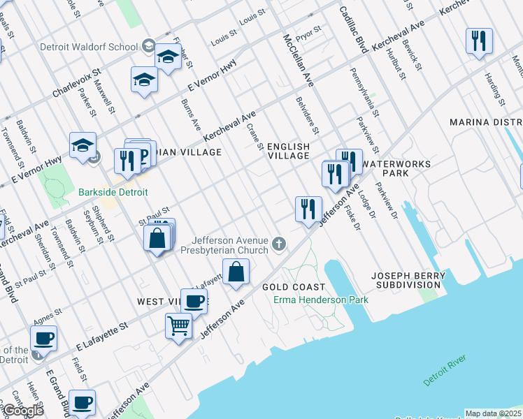 map of restaurants, bars, coffee shops, grocery stores, and more near 8650 Agnes Street in Detroit