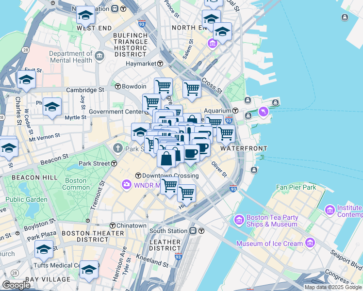 map of restaurants, bars, coffee shops, grocery stores, and more near 8-12 Federal Street in Boston