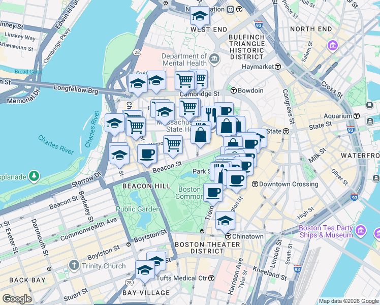 map of restaurants, bars, coffee shops, grocery stores, and more near 7 Joy Place in Boston