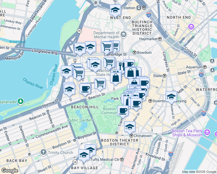 map of restaurants, bars, coffee shops, grocery stores, and more near 7 Joy Place in Boston