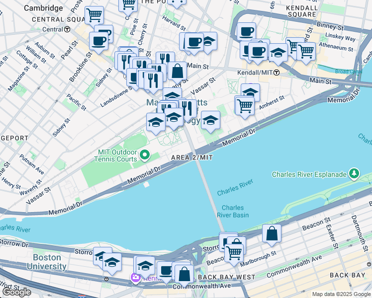 map of restaurants, bars, coffee shops, grocery stores, and more near 312 Memorial Drive in Cambridge