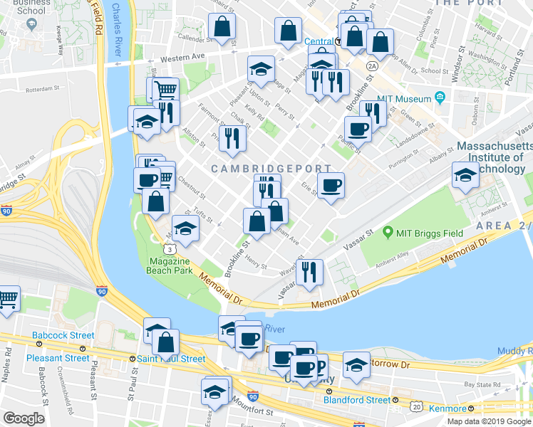 map of restaurants, bars, coffee shops, grocery stores, and more near 14 Putnam Court in Cambridge