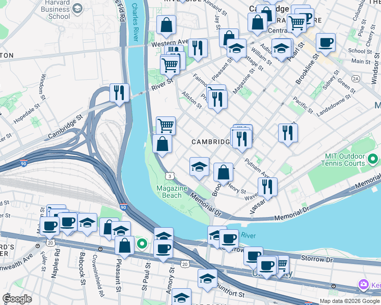 map of restaurants, bars, coffee shops, grocery stores, and more near 17 Glenwood Avenue in Cambridge