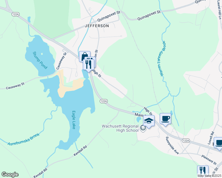 map of restaurants, bars, coffee shops, grocery stores, and more near 121 High Street in Holden