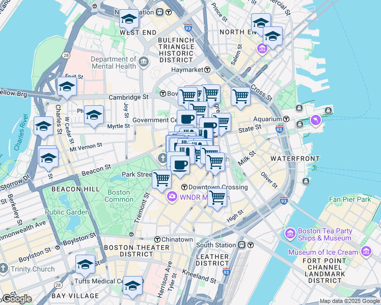 map of restaurants, bars, coffee shops, grocery stores, and more near 60 School Street in Boston