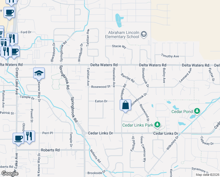 map of restaurants, bars, coffee shops, grocery stores, and more near 2650 Hayden Place in Medford