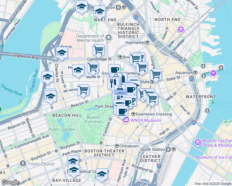 map of restaurants, bars, coffee shops, grocery stores, and more near in Boston