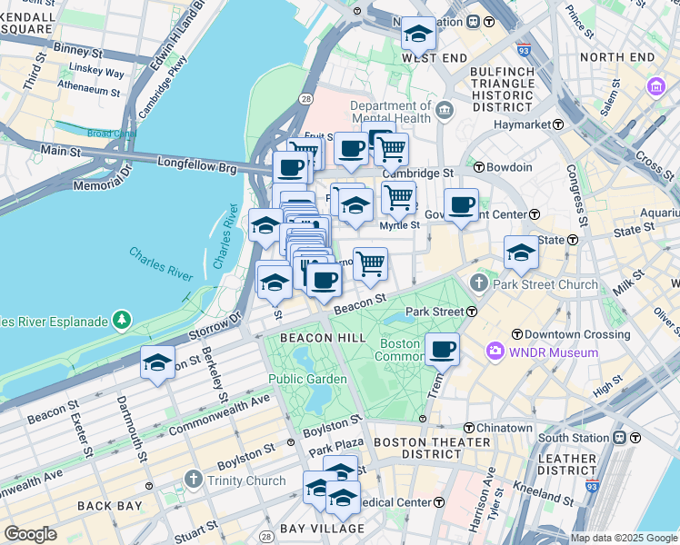 map of restaurants, bars, coffee shops, grocery stores, and more near 28 Branch Street in Boston