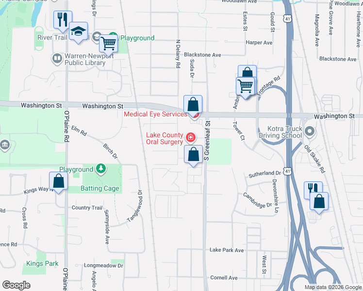 map of restaurants, bars, coffee shops, grocery stores, and more near 4088 Woodcrest Court in Gurnee