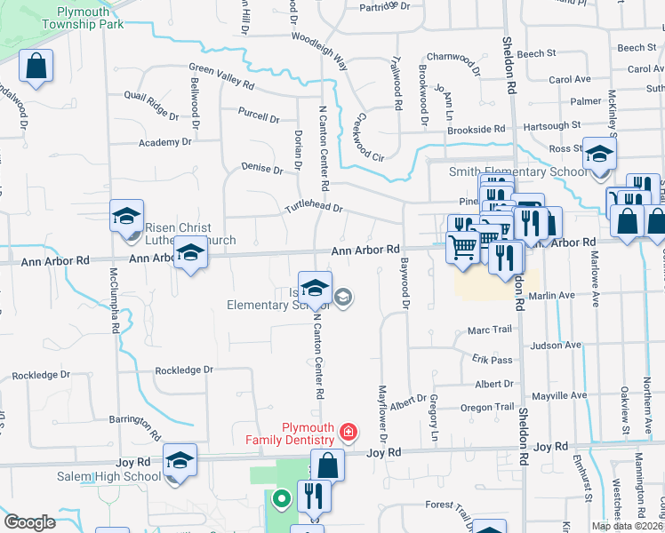 map of restaurants, bars, coffee shops, grocery stores, and more near 45349 Stonehedge Drive in Plymouth