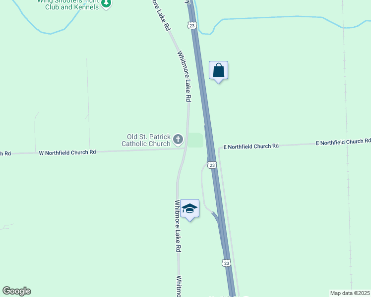 map of restaurants, bars, coffee shops, grocery stores, and more near 5671 Whitmore Lake Road in Ann Arbor