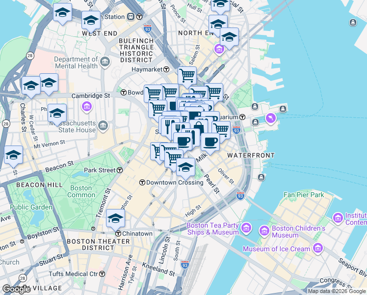 map of restaurants, bars, coffee shops, grocery stores, and more near 48 State Street in Boston