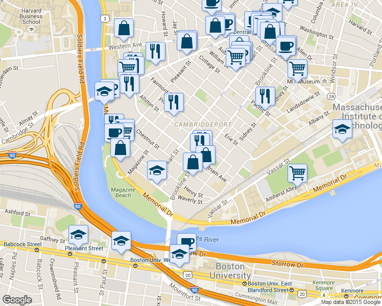 map of restaurants, bars, coffee shops, grocery stores, and more near 252 Pearl Street in Cambridge