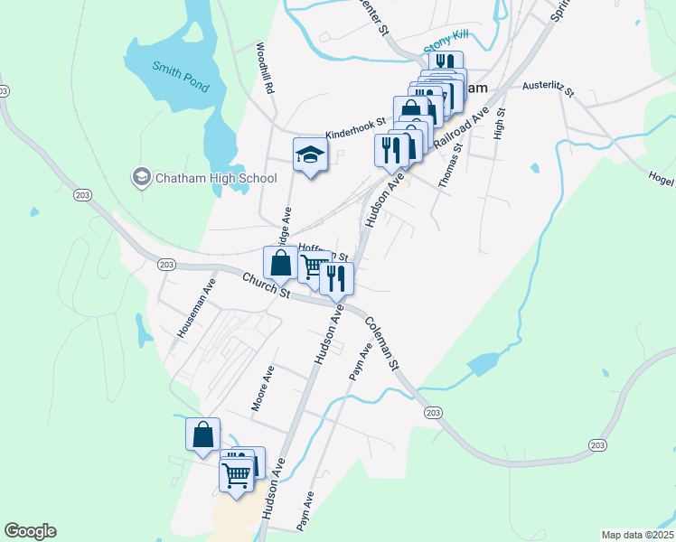 map of restaurants, bars, coffee shops, grocery stores, and more near 1 Hoffman St in Chatham