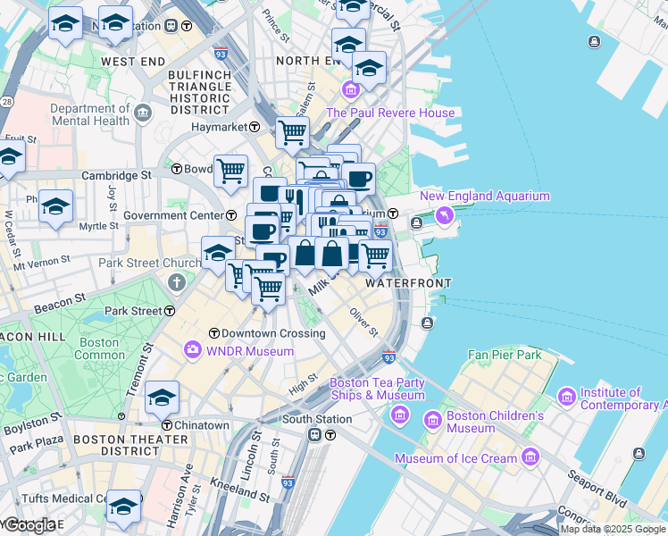 map of restaurants, bars, coffee shops, grocery stores, and more near 75 State Street in Boston