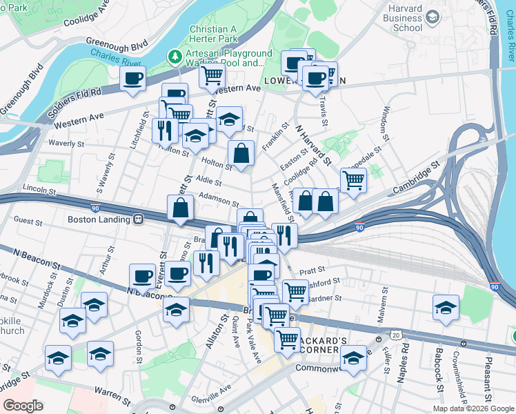 map of restaurants, bars, coffee shops, grocery stores, and more near 81 Franklin Street in Boston