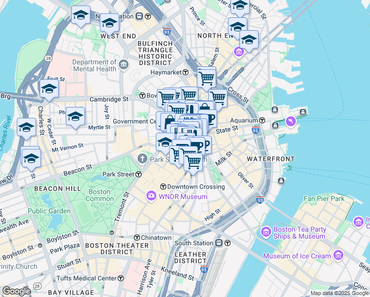 map of restaurants, bars, coffee shops, grocery stores, and more near in Boston