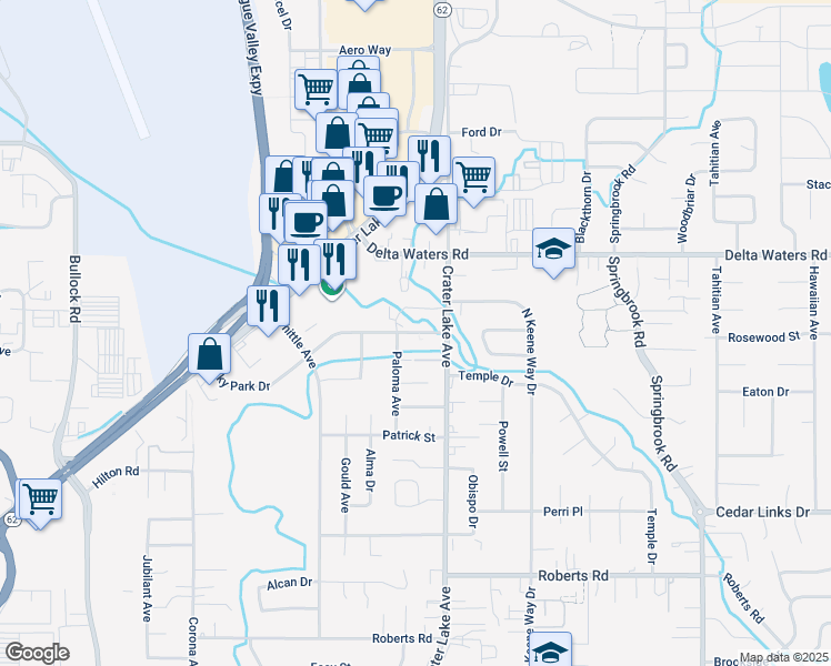 map of restaurants, bars, coffee shops, grocery stores, and more near in Medford