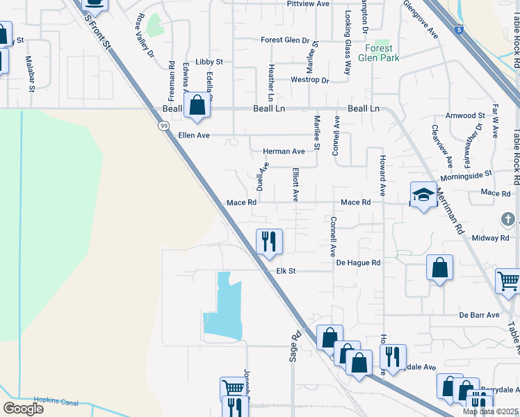 map of restaurants, bars, coffee shops, grocery stores, and more near 20 Mace Road in Medford