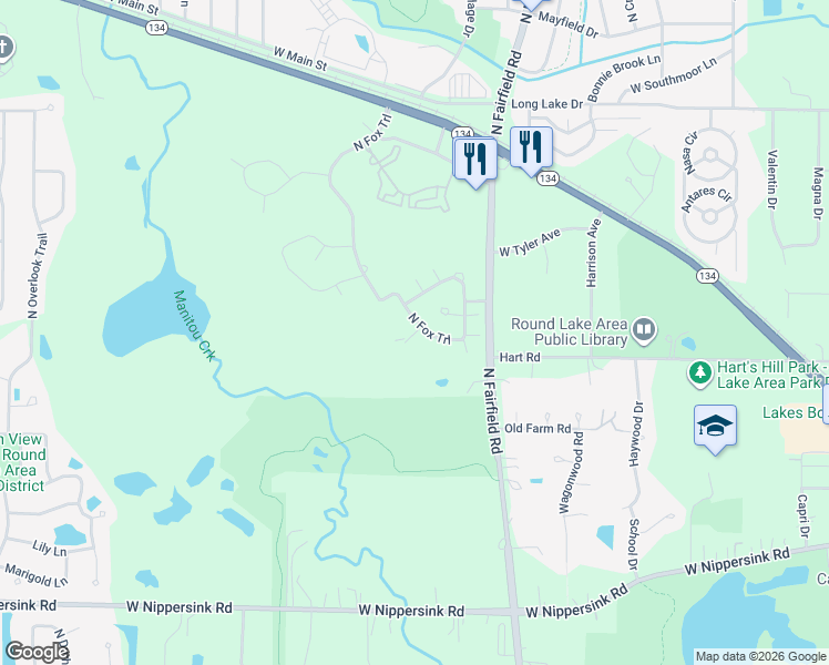 map of restaurants, bars, coffee shops, grocery stores, and more near 561 North Fox Trail in Round Lake
