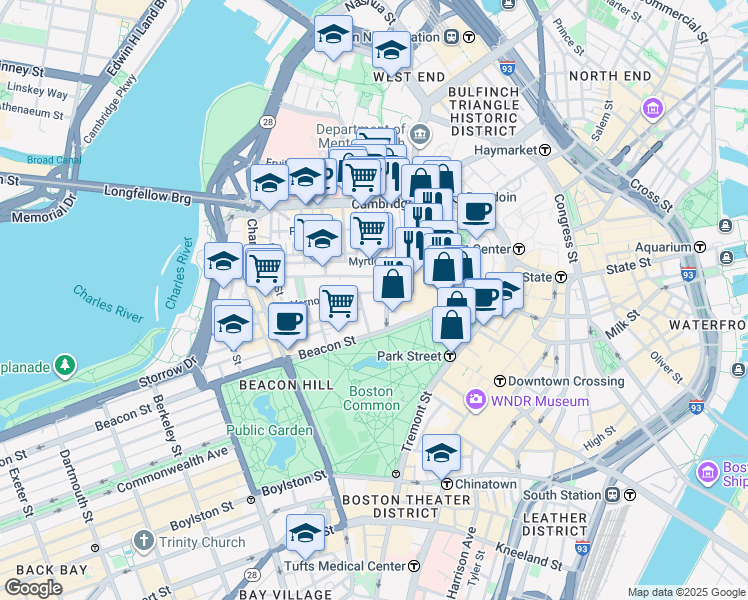 map of restaurants, bars, coffee shops, grocery stores, and more near 49 Mount Vernon Street in Boston