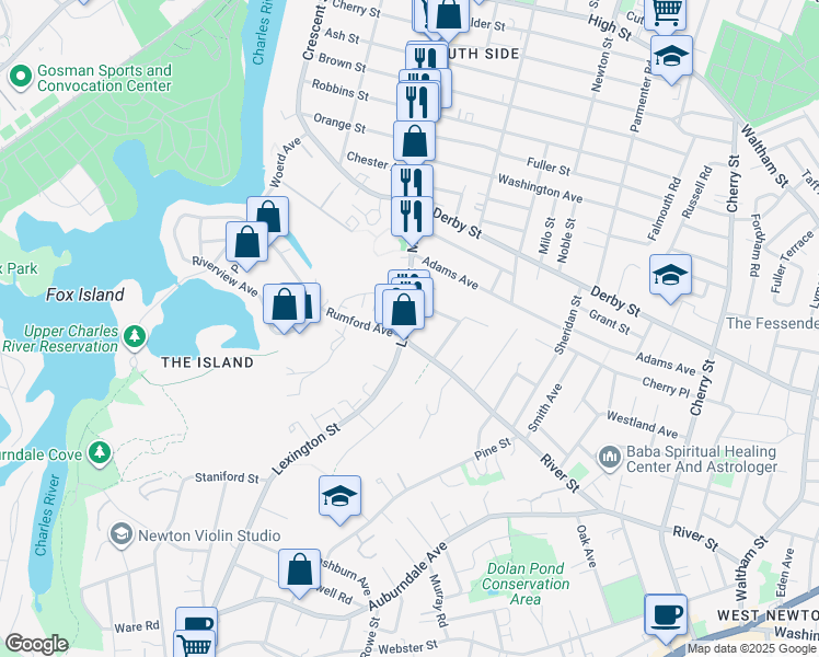 map of restaurants, bars, coffee shops, grocery stores, and more near in Newton