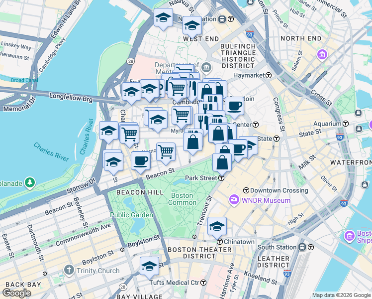 map of restaurants, bars, coffee shops, grocery stores, and more near 49 Mount Vernon Street in Boston