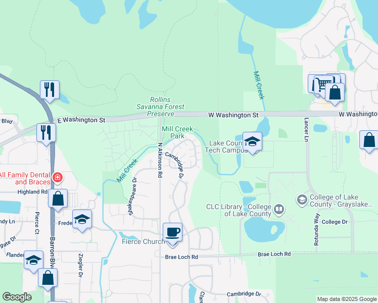 map of restaurants, bars, coffee shops, grocery stores, and more near 998 Manchester Circle in Grayslake