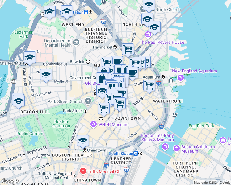 map of restaurants, bars, coffee shops, grocery stores, and more near in Boston