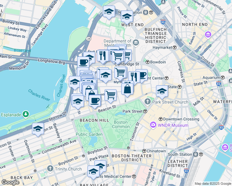 map of restaurants, bars, coffee shops, grocery stores, and more near in Boston