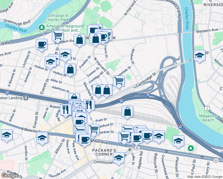 map of restaurants, bars, coffee shops, grocery stores, and more near 40 Hooker Street in Boston