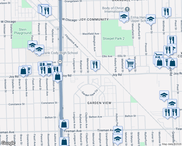 map of restaurants, bars, coffee shops, grocery stores, and more near 8830 Memorial Avenue in Detroit